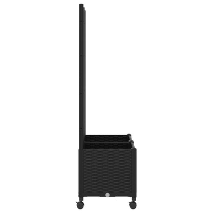 Garden Planter with Trellis&Wheels Black 80 x 40 x 146 cm PP