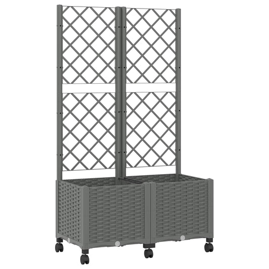 Garden Planter with Trellis&Wheels Light Grey 80 x 40 x 146 cm