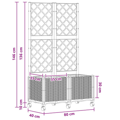 Garden Planter with Trellis&Wheels Light Grey 80 x 40 x 146 cm