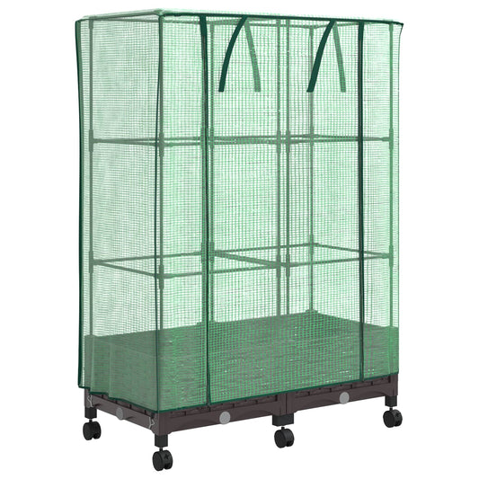 Garden Planter with Greenhouse Cover&Wheels 2 pcs Brown PP