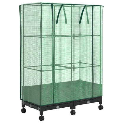 Garden Planter with Greenhouse Cover&Wheels 2 pcs Black PP