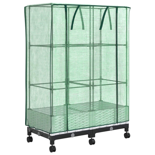 Garden Planter with Greenhouse Cover&Wheels 2 pcs White PP