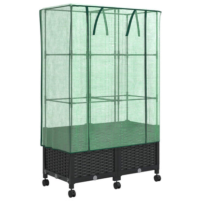 Garden Planter with Greenhouse Cover&Wheels 2 pcs Black PP