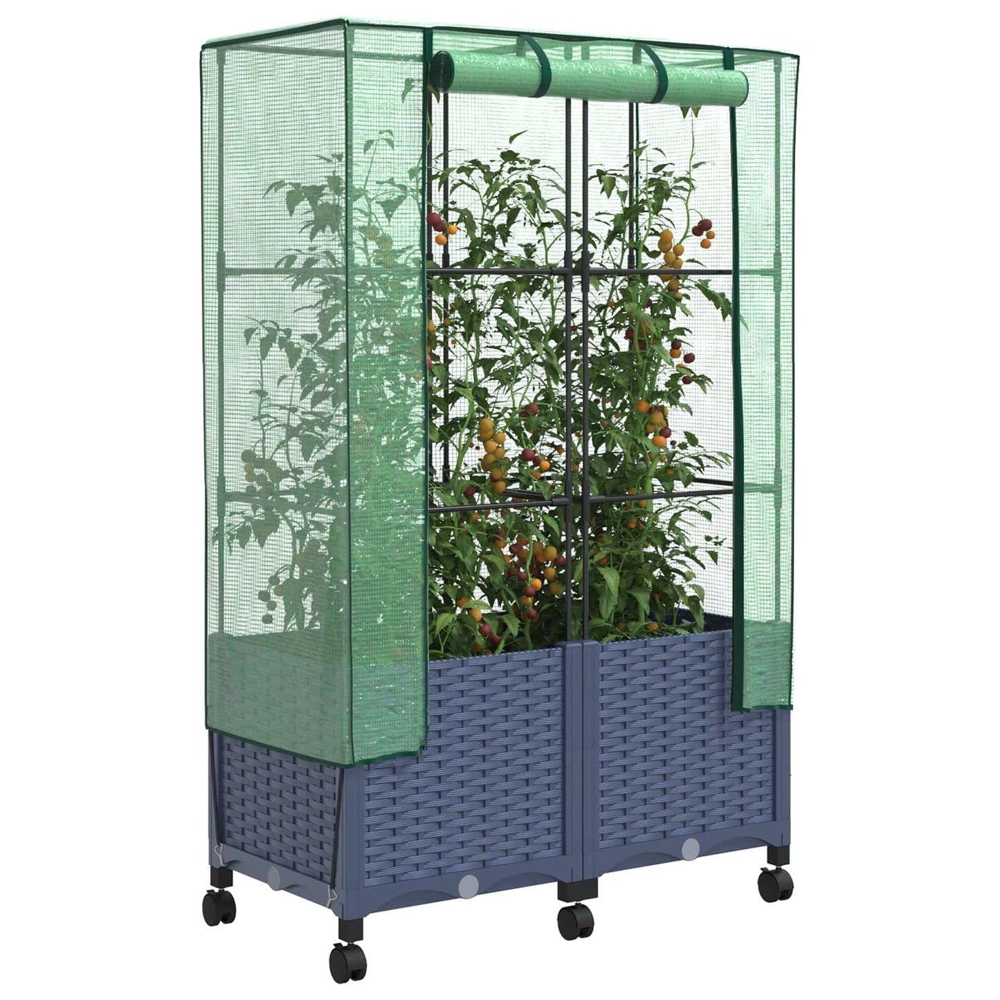Garden Planter with Greenhouse Cover&Wheels 2 pcs Blue Grey PP