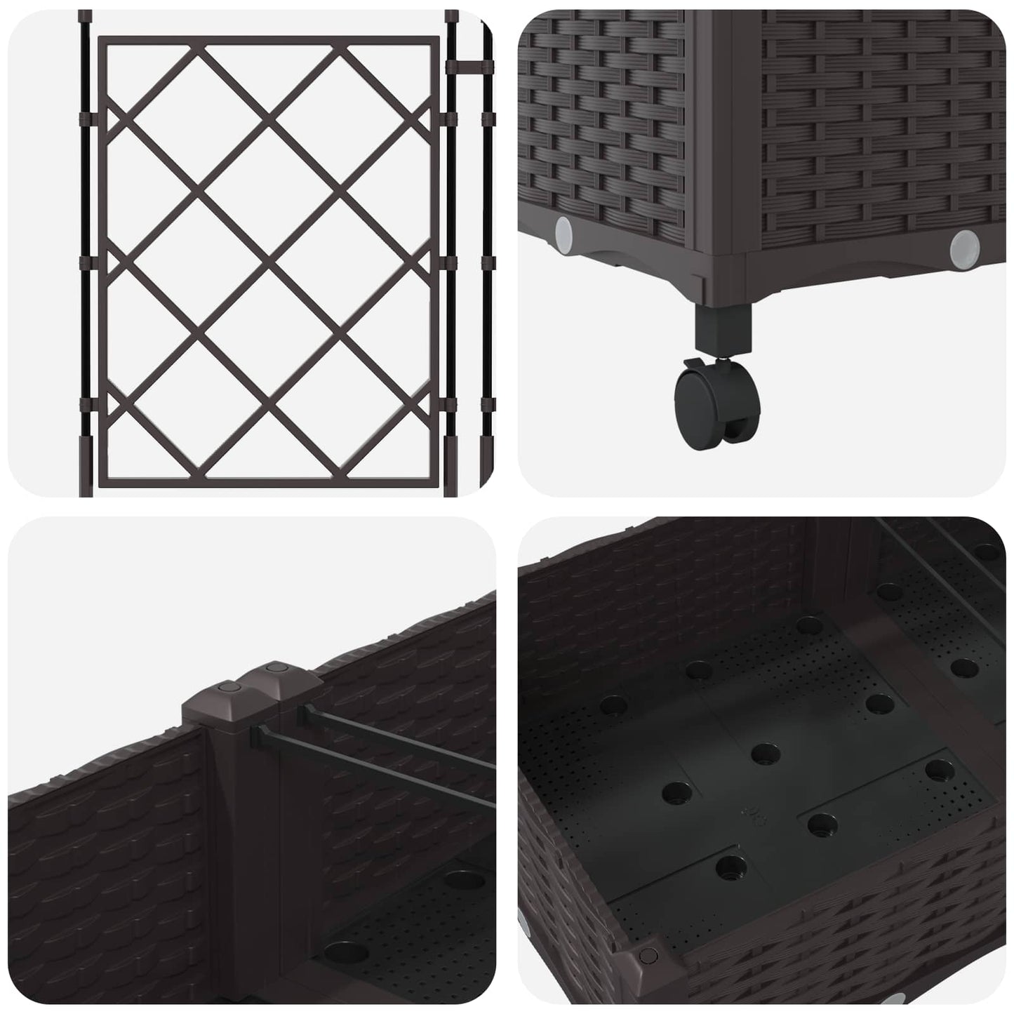 Garden Planter with Trellis&Wheels 2 pcs Brown PP