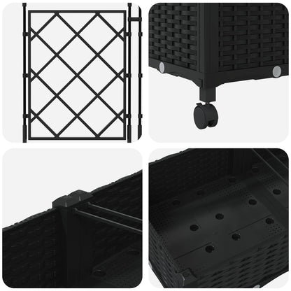 Garden Planter with Trellis&Wheels 2 pcs Black PP