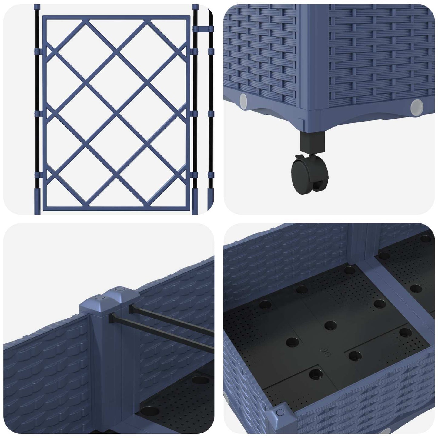 Garden Planter with Trellis&Wheels 2 pcs Grey PP