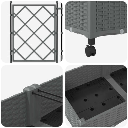 Garden Planter with Trellis&Wheels 2 pcs Light Grey PP