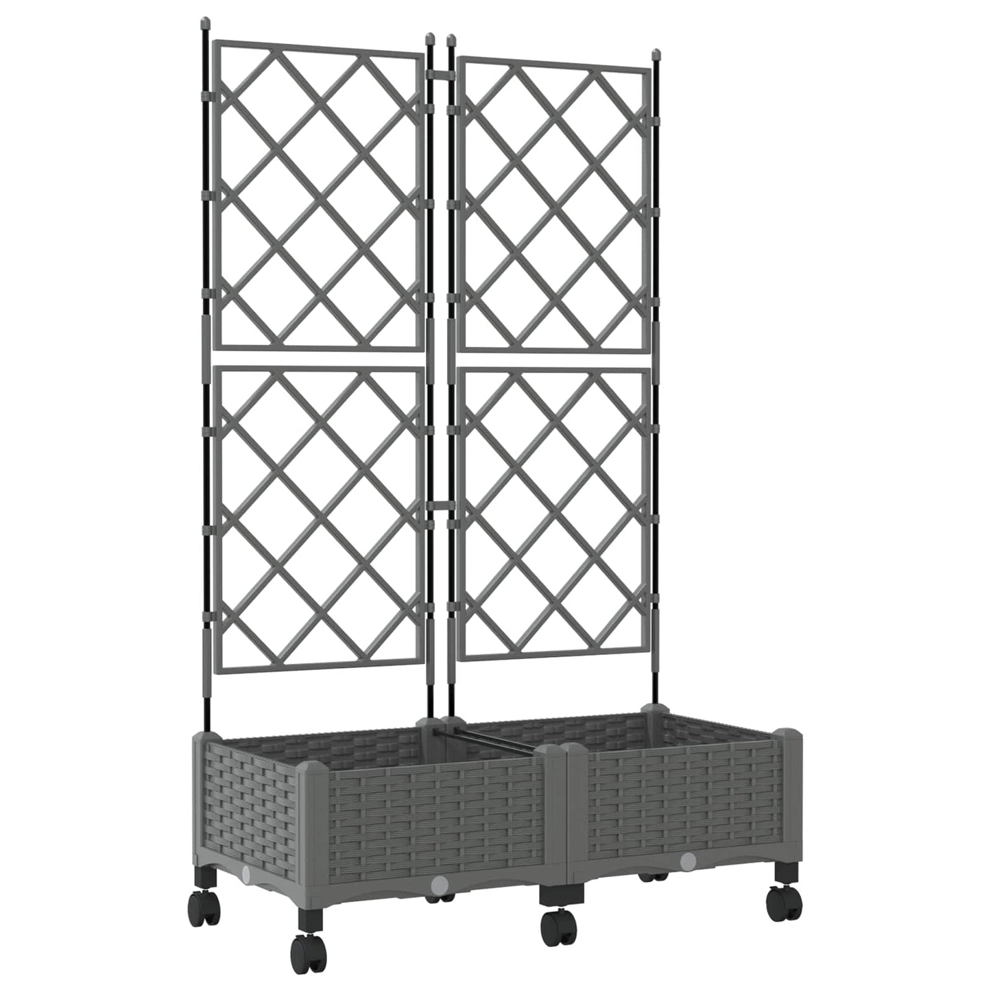 Garden Planter with Trellis&Wheels 2 pcs Light Grey PP