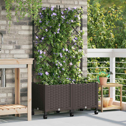 Garden Planter with Trellis&Wheels 2 pcs Brown 80 x 40 x 149 cm