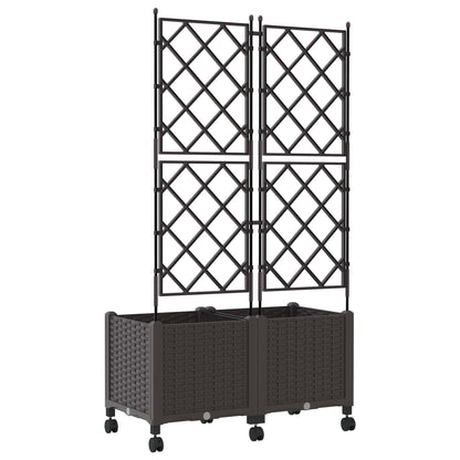 Garden Planter with Trellis&Wheels 2 pcs Brown 80 x 40 x 149 cm