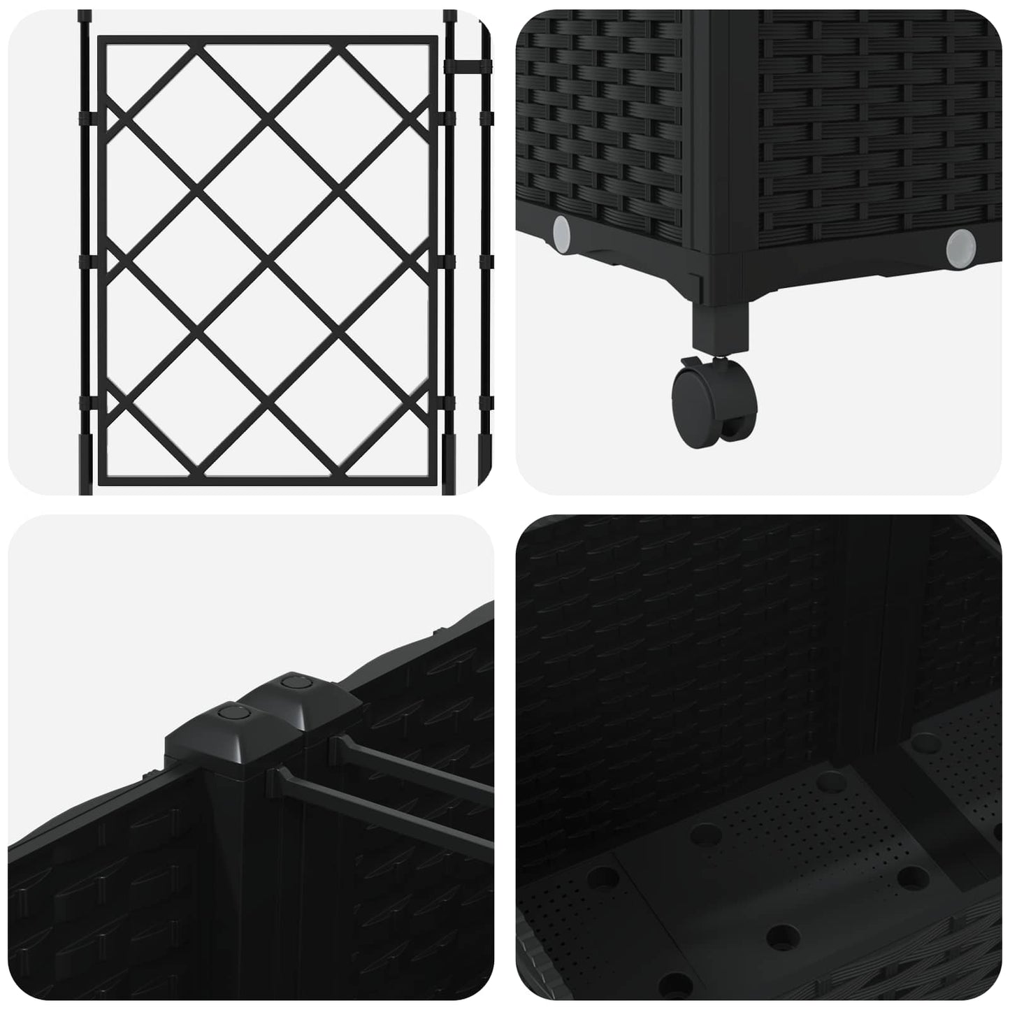 Garden Planter with Trellis&Wheels 2 pcs Black 80 x 40 x 149 cm