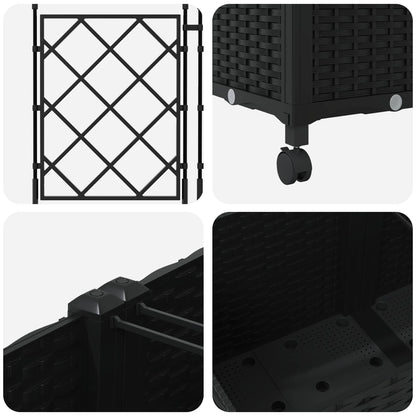 Garden Planter with Trellis&Wheels 2 pcs Black 80 x 40 x 149 cm