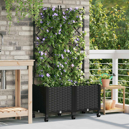 Garden Planter with Trellis&Wheels 2 pcs Black 80 x 40 x 149 cm
