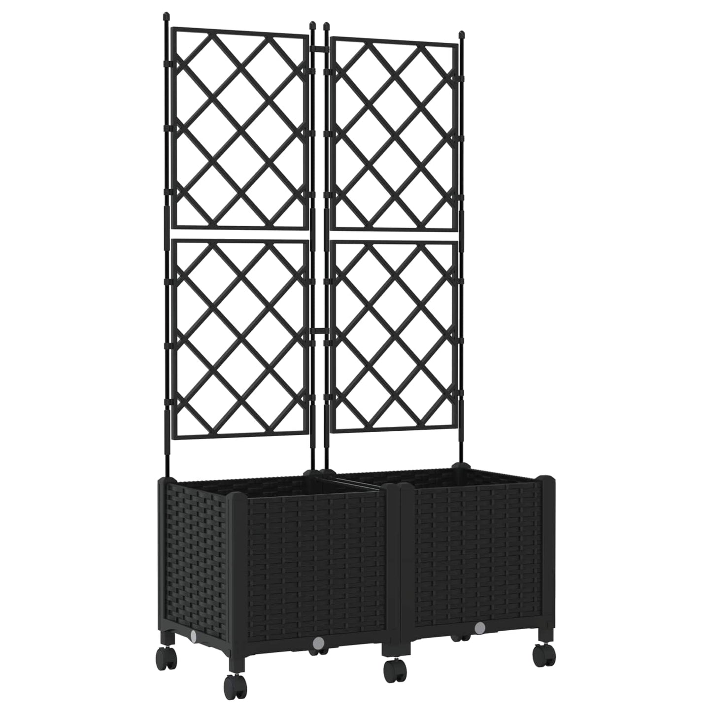 Garden Planter with Trellis&Wheels 2 pcs Black 80 x 40 x 149 cm