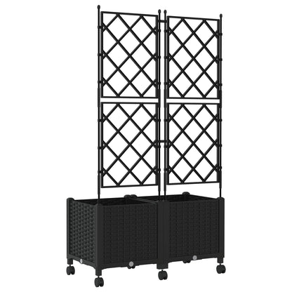 Garden Planter with Trellis&Wheels 2 pcs Black 80 x 40 x 149 cm
