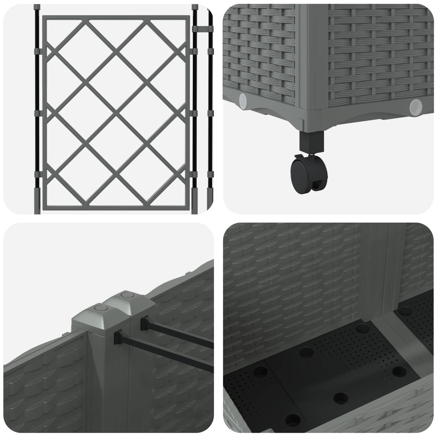 Garden Planter with Trellis&Wheels 2 pcs Light Grey PP