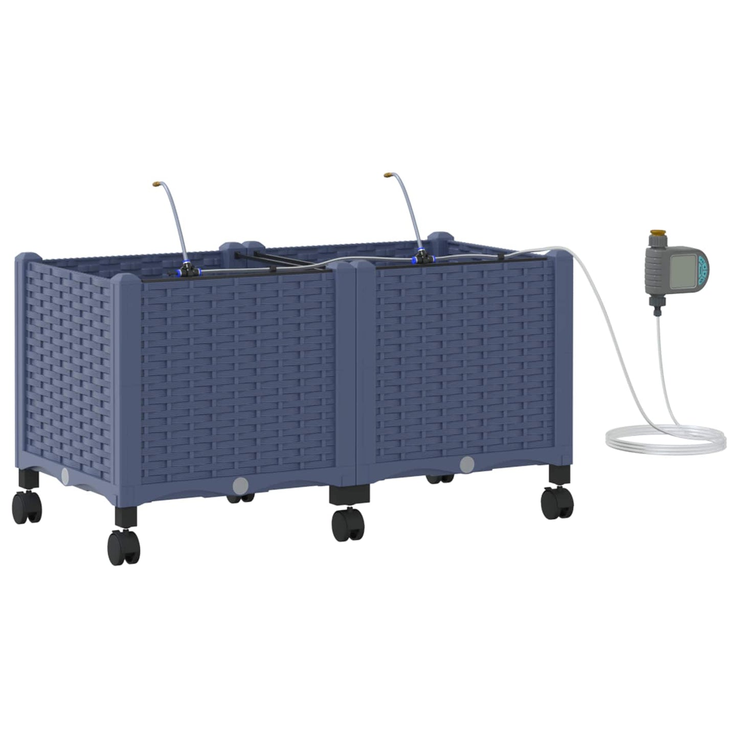 Garden Planter with Irrigation&Wheels 2 pcs Grey PP