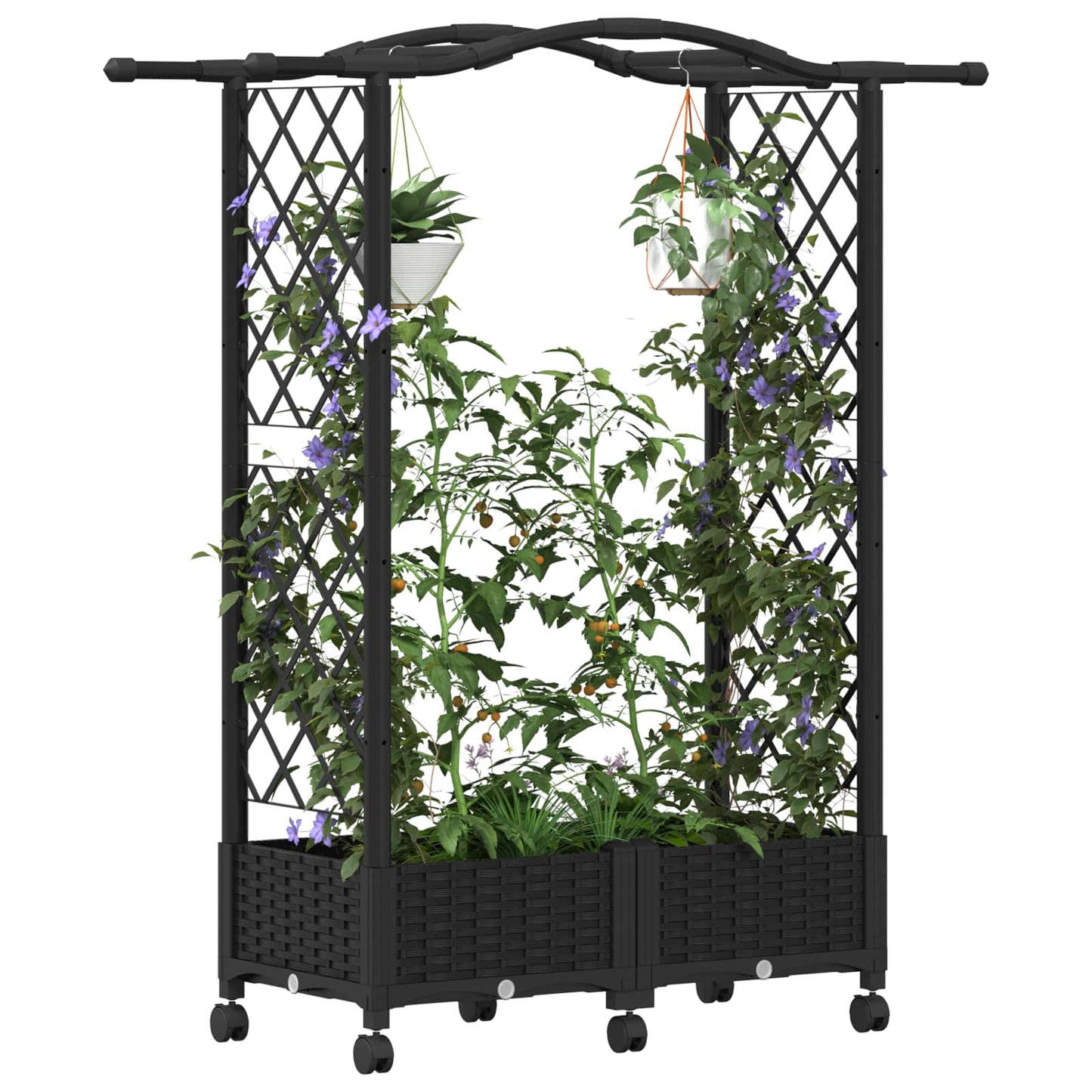 Raised Bed with Trellis and Roof Black 124 x 40 x 129 cm PP