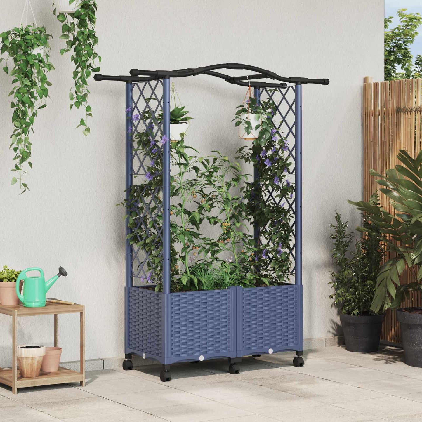 Raised Bed with Trellis and Roof Grey 125 x 40 x 144 cm PP