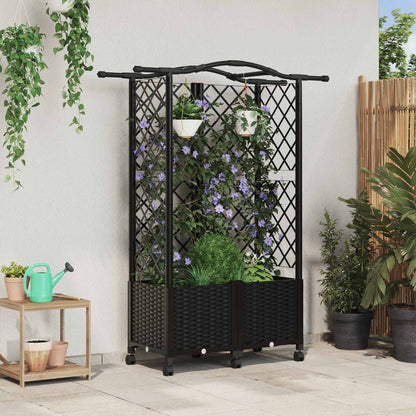 Raised Bed with Trellis and Roof Black 122 x 40 x 144 cm PP