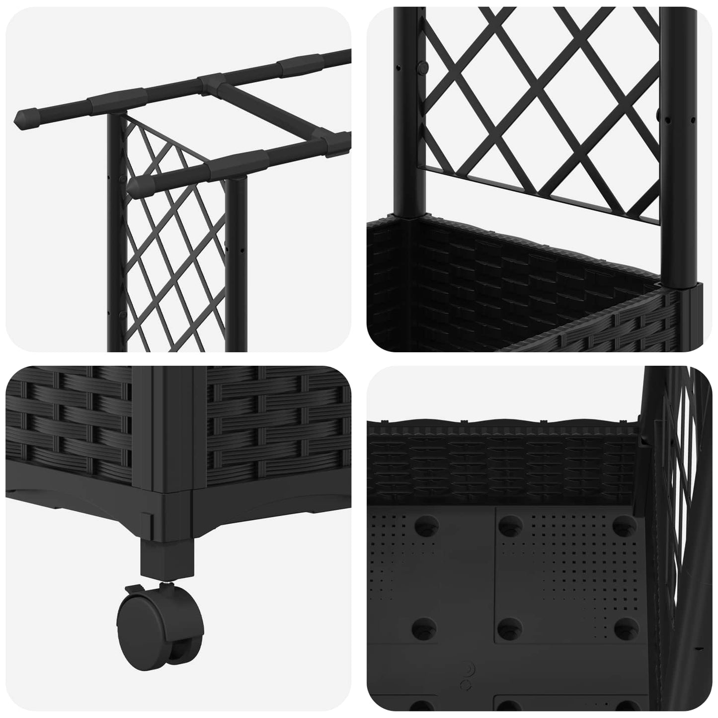 Raised Bed with Trellis and Roof Black 122.5 x 40 x 127 cm PP