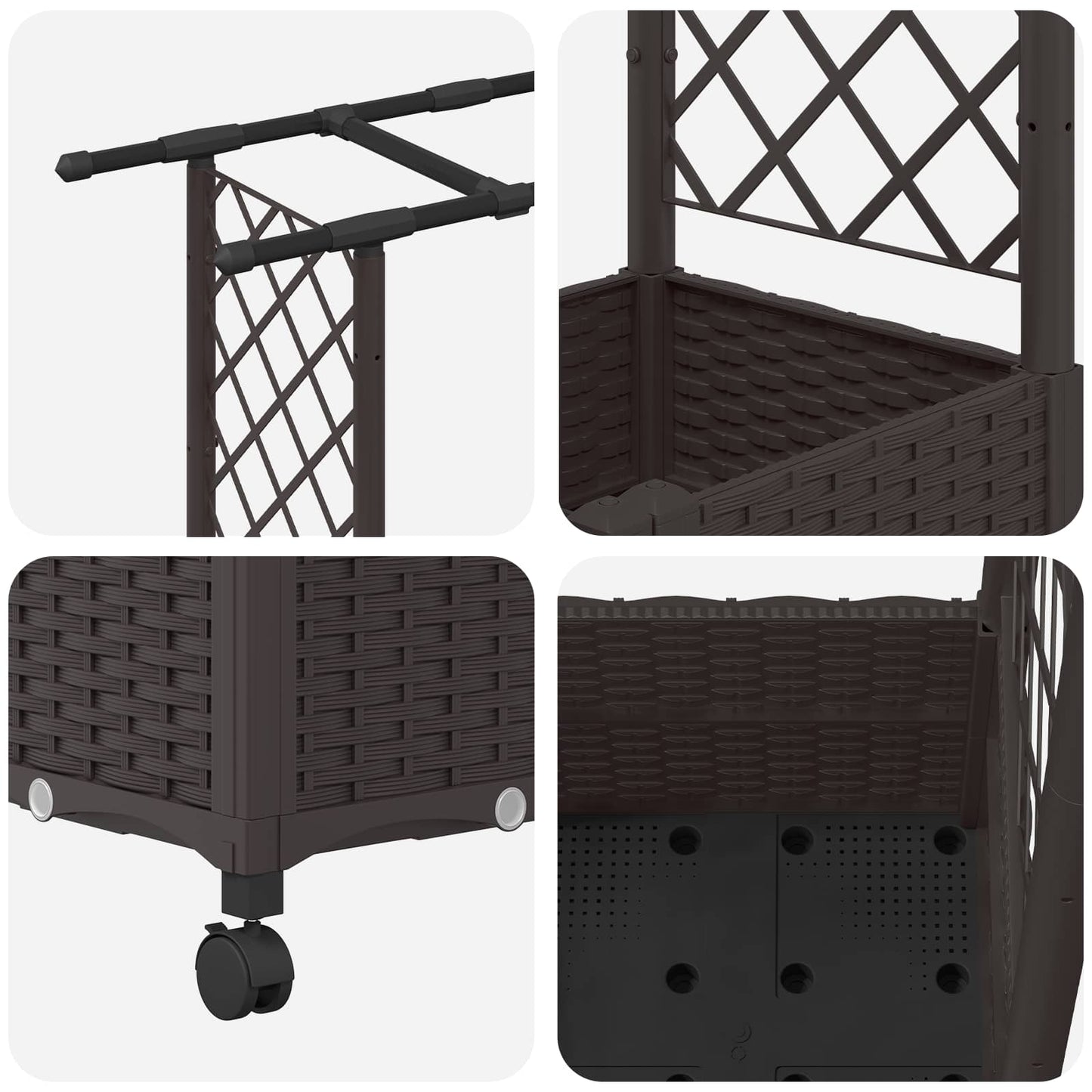 Raised Bed with Trellis and Roof Brown 124.5 x 40 x 142 cm PP