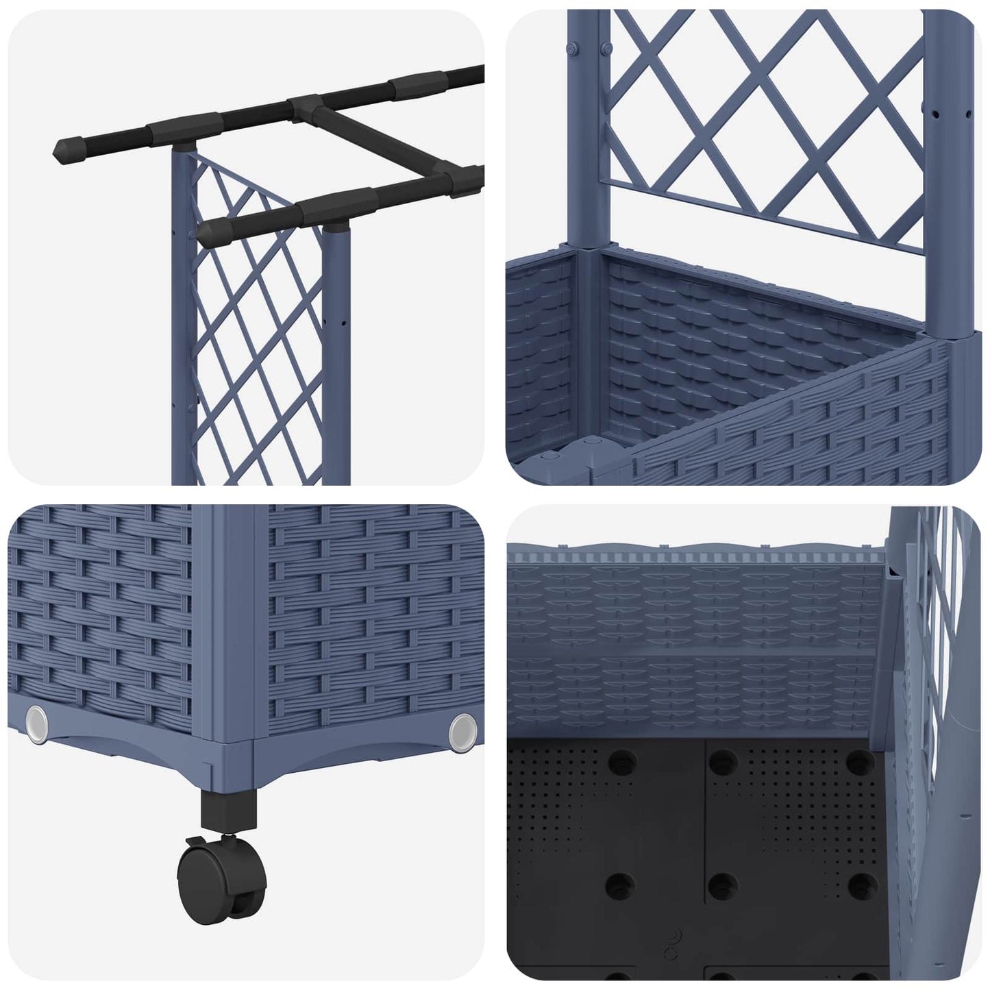 Raised Bed with Trellis and Roof Grey 124.5 x 40 x 142 cm PP