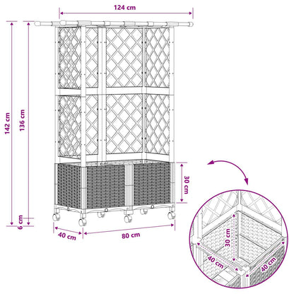 Raised Bed with Trellis and Roof Grey 124 x 40 x 142 cm PP
