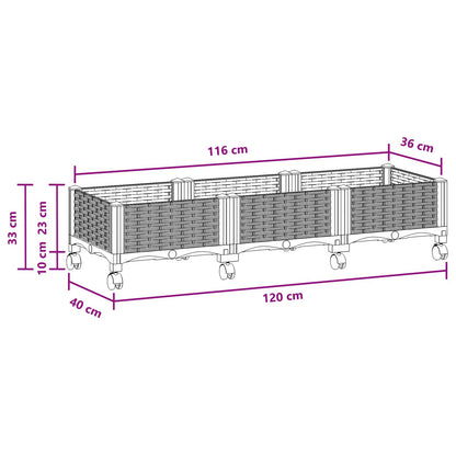 Garden Planter with Wheels Black 120 x 40 x 29 cm PP