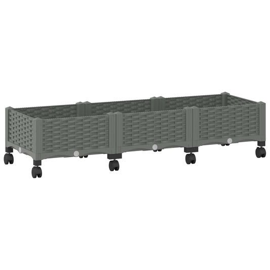 Garden Planter with Wheels Light Grey 120 x 40 x 33 cm PP