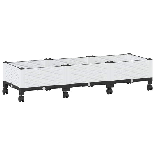 Garden Planter with Wheels White 120 x 40 x 33 cm PP