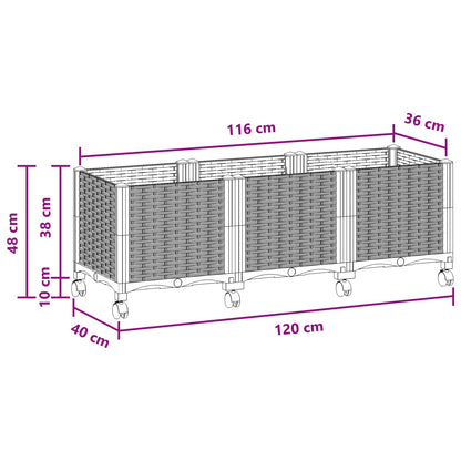 Garden Planter with Wheels Brown 120 x 40 x 44 cm PP