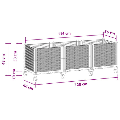 Garden Planter with Wheels Light Grey 120 x 40 x 48 cm PP
