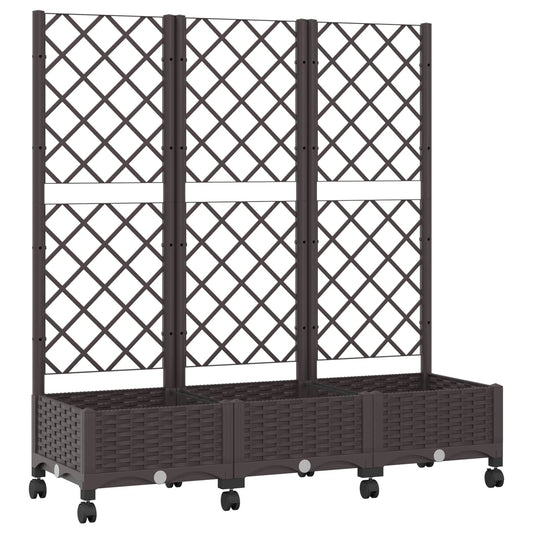 Garden Planter with Trellis&Wheels Brown 120 x 40 x 131.5 cm PP