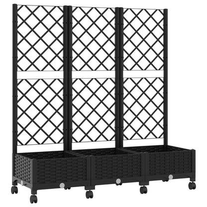 Garden Planter with Trellis&Wheels Black 120 x 40 x 131.5 cm PP