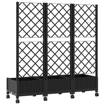 Garden Planter with Trellis&Wheels Black 120 x 40 x 131.5 cm PP