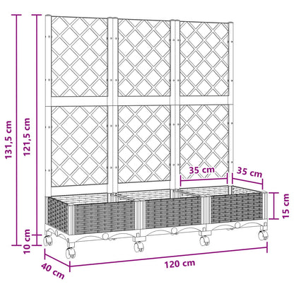 Garden Planter with Trellis&Wheels White 120 x 40 x 131.5 cm PP