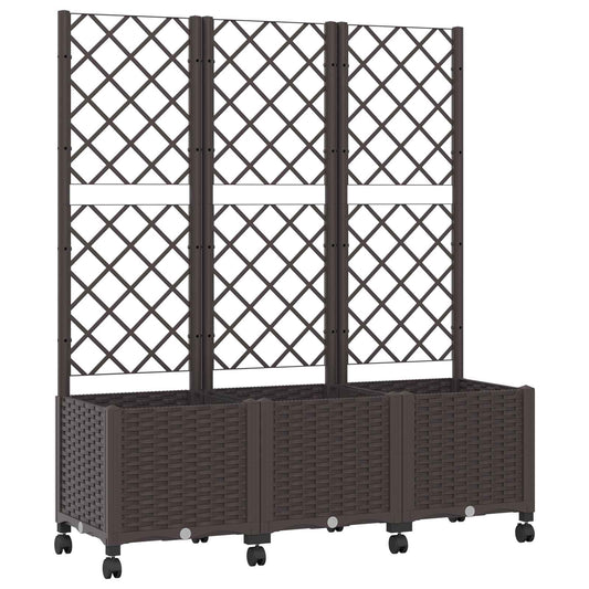 Garden Planter with Trellis&Wheels Brown 120 x 40 x 146 cm PP