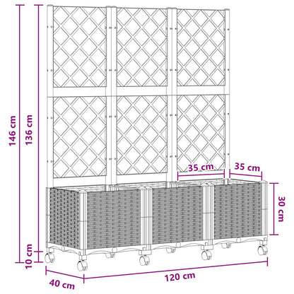 Garden Planter with Trellis&Wheels Brown 120 x 40 x 146 cm PP