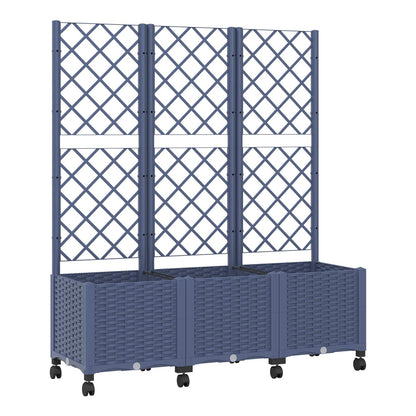Garden Planter with Trellis&Wheels Blue Grey 120 x 40 x 146 cm
