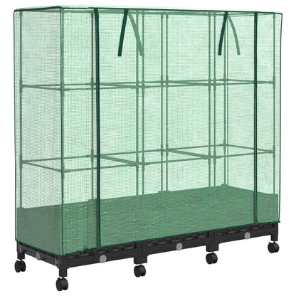 Garden Planter with Greenhouse Cover&Wheels 3 pcs Black PP