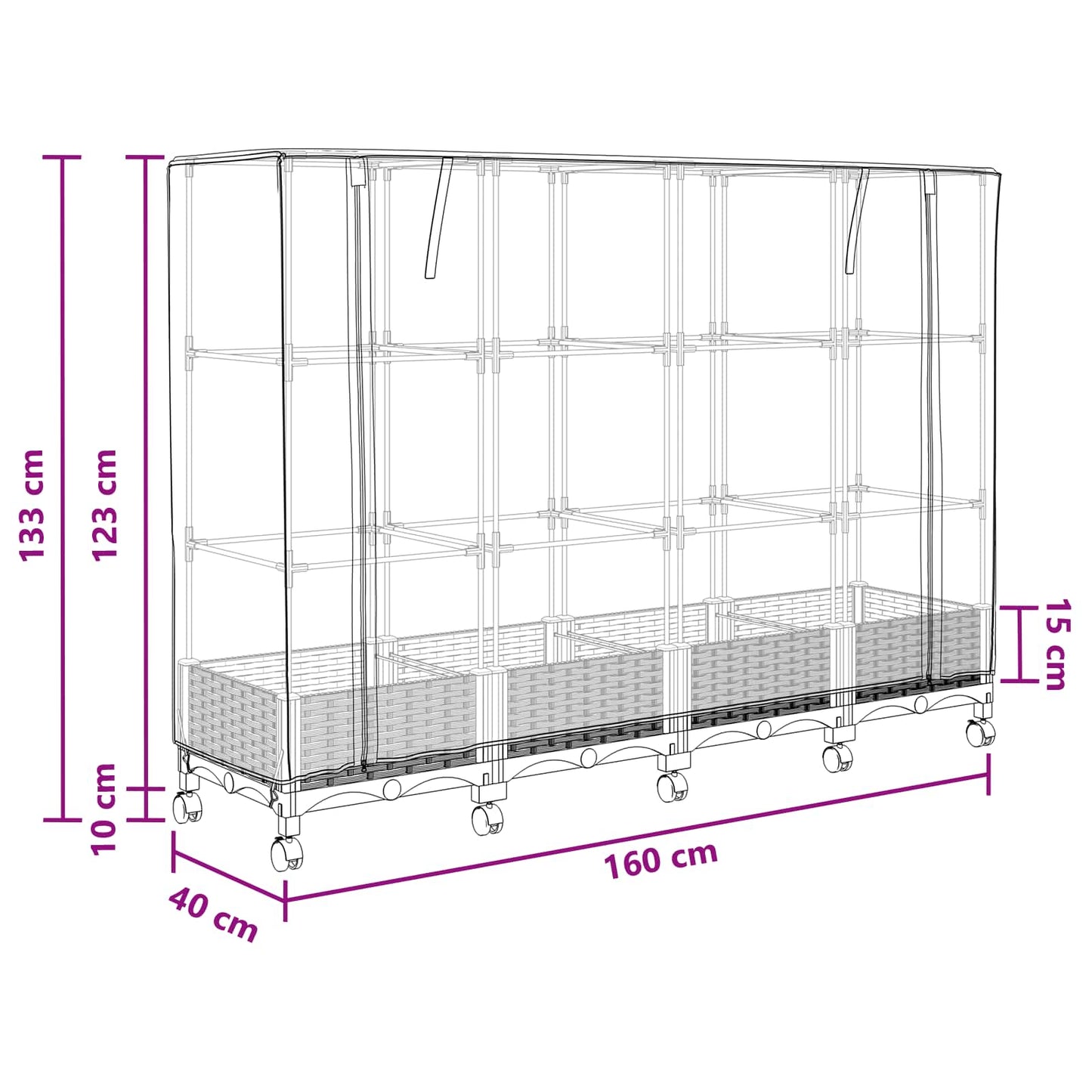 Garden Planter with Greenhouse Cover&Wheels 3 pcs Black PP