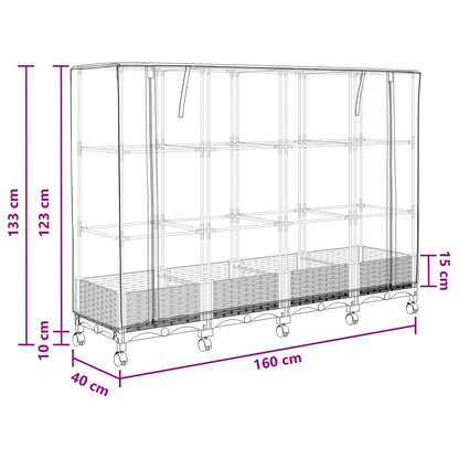 Garden Planter with Greenhouse Cover&Wheels 3 pcs Black PP