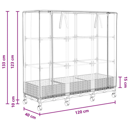 Garden Planter with Greenhouse Cover&Wheels 3 pcs Blue Grey PP