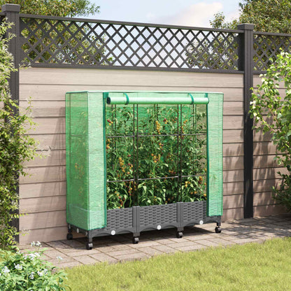 Garden Planter with Greenhouse Cover&Wheels 3 pcs Light Grey PP