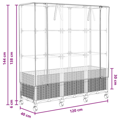 Garden Planter with Greenhouse Cover&Wheels 3 pcs Brown PP