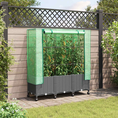 Garden Planter with Greenhouse Cover&Wheels 3 pcs Light Grey PP