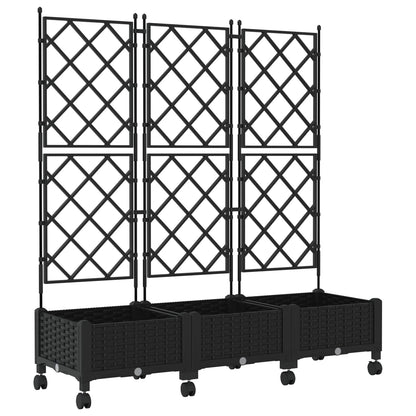 Garden Planter with Trellis&Wheels 3 pcs Black PP