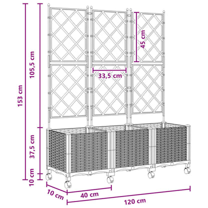 Garden Planter with Trellis&Wheels 3 pcs Brown PP
